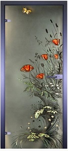 Межкомнатная дверь "ART-DECOR: Маки с бабочкой" стекло